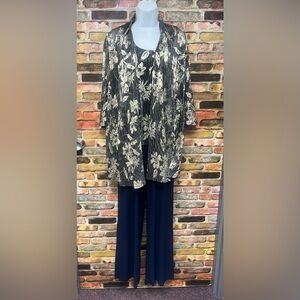 MARINA Black and Gold Floral Pantsuit